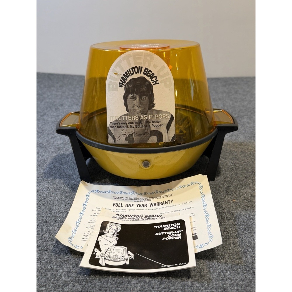 Vintage Hamilton Beach Joe Namath Butter Up Corn Popper 500-3-815 Harvest Gold